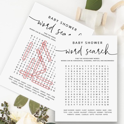 50pcs/30pcs Baby Shower Word Search Game Cards, Fun Party Game, Suitable For Boys And Girls, Neutral Minimalist Style