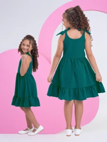 VESTIDO INFANTIL CRIANÇA MENINA SEDINHA VERDE ESCURO
