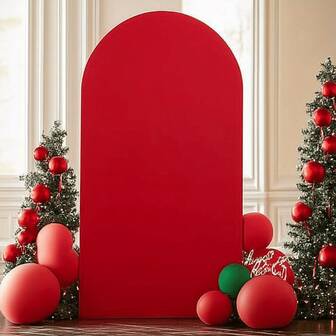 5ft, 6ft, 6.6ft, 7.2ft Red Arch Backdrop, 2 Sides Spandex Stretch Fabric Arch Backdrop Suitable For Wedding Arch, Birthday Party, Wedding Arch Decor (Arch Frame Not Included, Fabric Background Only)