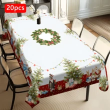 1/20pcs Rectangular Polyester Tablecloth With Christmas Ball And Gift Box Pattern, Suitable For Home Kitchen, Living Room, Dining Room, Balcony Coffee Table, Holiday Party, Outdoor Picnic Decoration, Christmas Decoration.