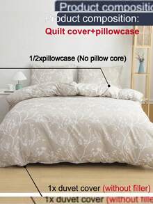 2/3 件/套枝叶花卉图案印花床上用品羽绒被套套装，无填充物，透气超柔软四季被套套装（1 件羽绒被套 + 1/2 件枕套，无枕芯），柔软双色双面设计床上用品套装，非常适合卧室、客房、宿舍，可机洗特大号双人床尺寸，背面学校床上用品拉绒超细纤维学生宿舍装饰，情人节、婚礼、女孩礼物 - 卡其色 - 查看 5