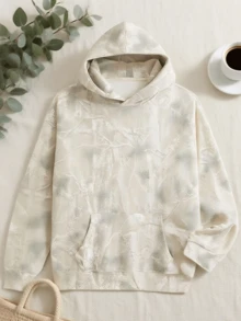 Camo Maple Leaf Print Hooded Oversized Graphic Street Wear Fashion Pocket Men Hoodie - Bạc - Xem 5