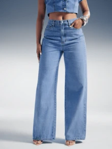 Denim Azul Jeans de Pierna Ancha con Cintura Alta y Cordón para Mujer Estilo Casual de Calle  Mezcla de Lyocell Cómoda, Ideal para el Uso Diario y Atuendos Elegantes` - Azul - Ver 5