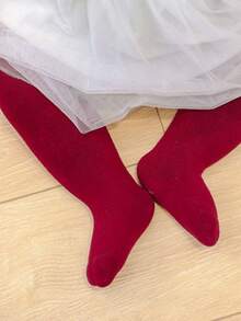 1 Pair Cotton Baby Tights, Infant Leggings - Red - View 5