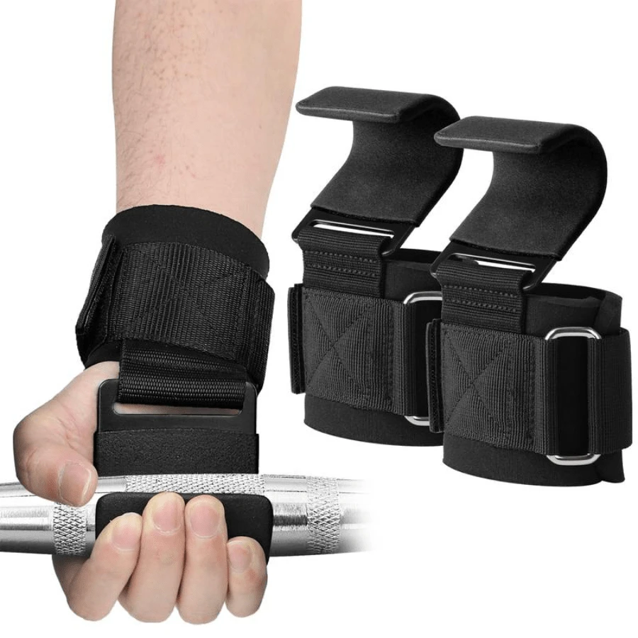 Ganchos para levantamiento de pesas, 1 par de muñequeras de 5 mm de grosor, agarraderas para levantamiento de pesas, powerlifting, estiramientos, filas, correas de levantamiento para gimnasio con ganchos para dominadas