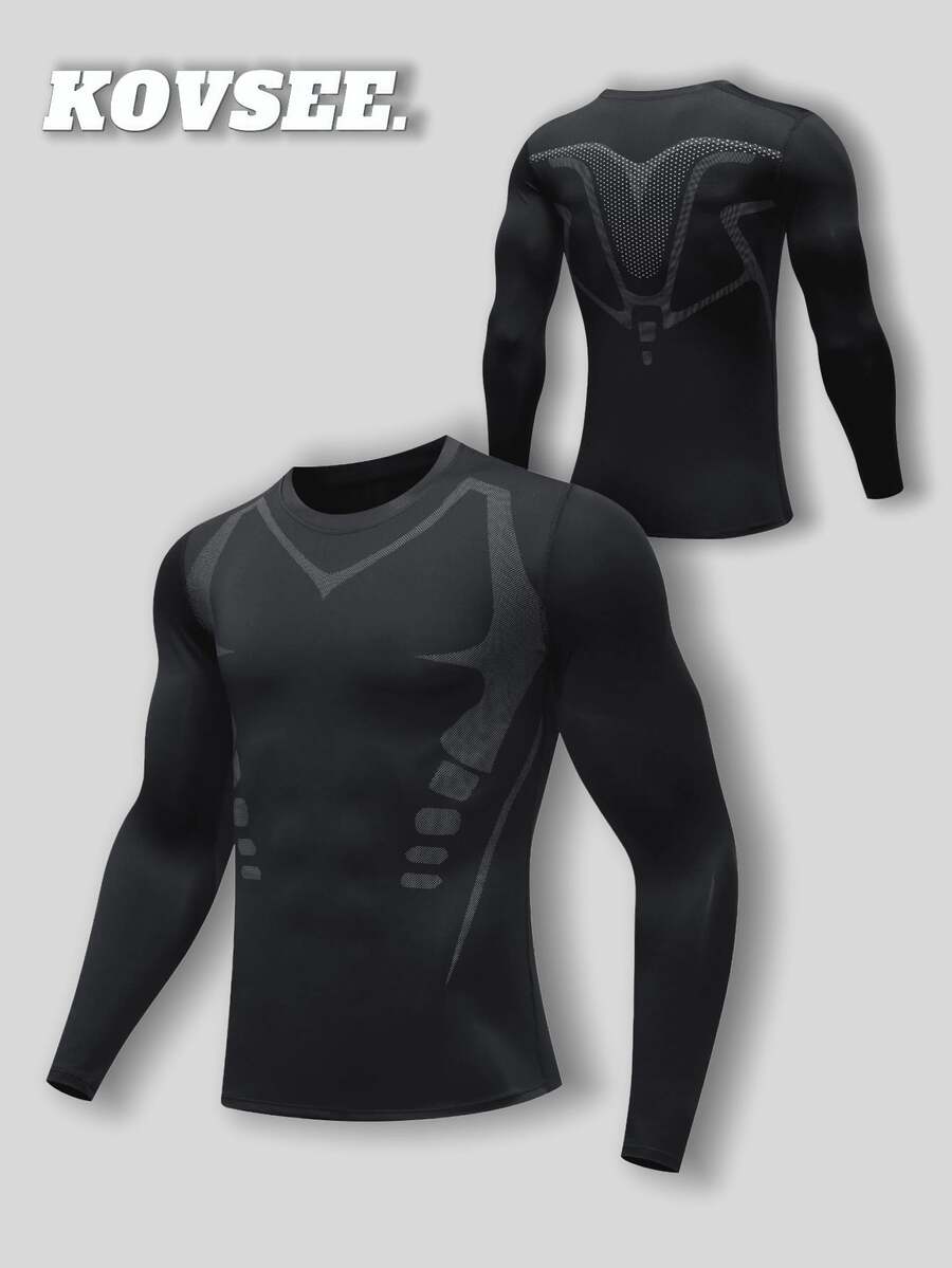 KOVSEE 运动紧身衣男友款男士高弹力速干跑步长袖篮球足球健身骑行打底衣吸汗T恤
