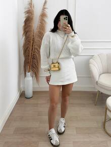 Women's Knitted Crop Top Puff Sleeve Knit Winter Long Sleeve Simple Knitted Fabric Knitted Knit Daily Night Autumn/Winter - trắng - Xem 3