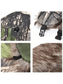 1 chiếc Mũ ngụy trang mùa đông dành cho nam có miếng che tai có thể tháo rời và khóa có thể điều chỉnh, chống lạnh khi trượt tuyết ngoài trời, câu cá, du lịch, thích hợp cho săn bắn và các môn thể thao mùa đông - Nhiều màu - Xem 3