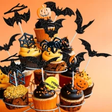 24 Pcs Halloween Cupcake Toppers, Halloween Bat Cake Decorations, Halloween Cupcake Decorations, Black Glitter Bat, Halloween Cupcake Picks For Halloween Theme Party, Bat Birthday For Halloween,Christmas Event & Party Supplies