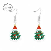 2D Flat Christmas Tree Earrings: Sparkly Xmas Tree Element For Holiday Parties, Festive Outfits. Ideal Gift For Christmas Lovers, Women & Girls Into Cute Seasonal Jewelry