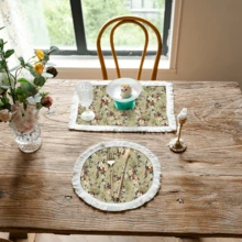 1 pieza Mantel individual con patrón floral de lino con flecos, tapete de mesa de comedor lavable, decoración del hogar, superficie de mesa, posavasos, tapete de cocina y comedor, decoración de fiesta interior y exterior, regalo ideal