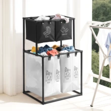 Senmeo Upgraded 2-Tier Divided Laundry Hamper - 4 Removable Canvas Bags (Wear-Resistant & Waterproof) - Easy To Assemble - Ideal For Storing Family Clothes, Bedding, Cotton Items - Laundry Basket & Toy Organizer - trắng - Xem 8