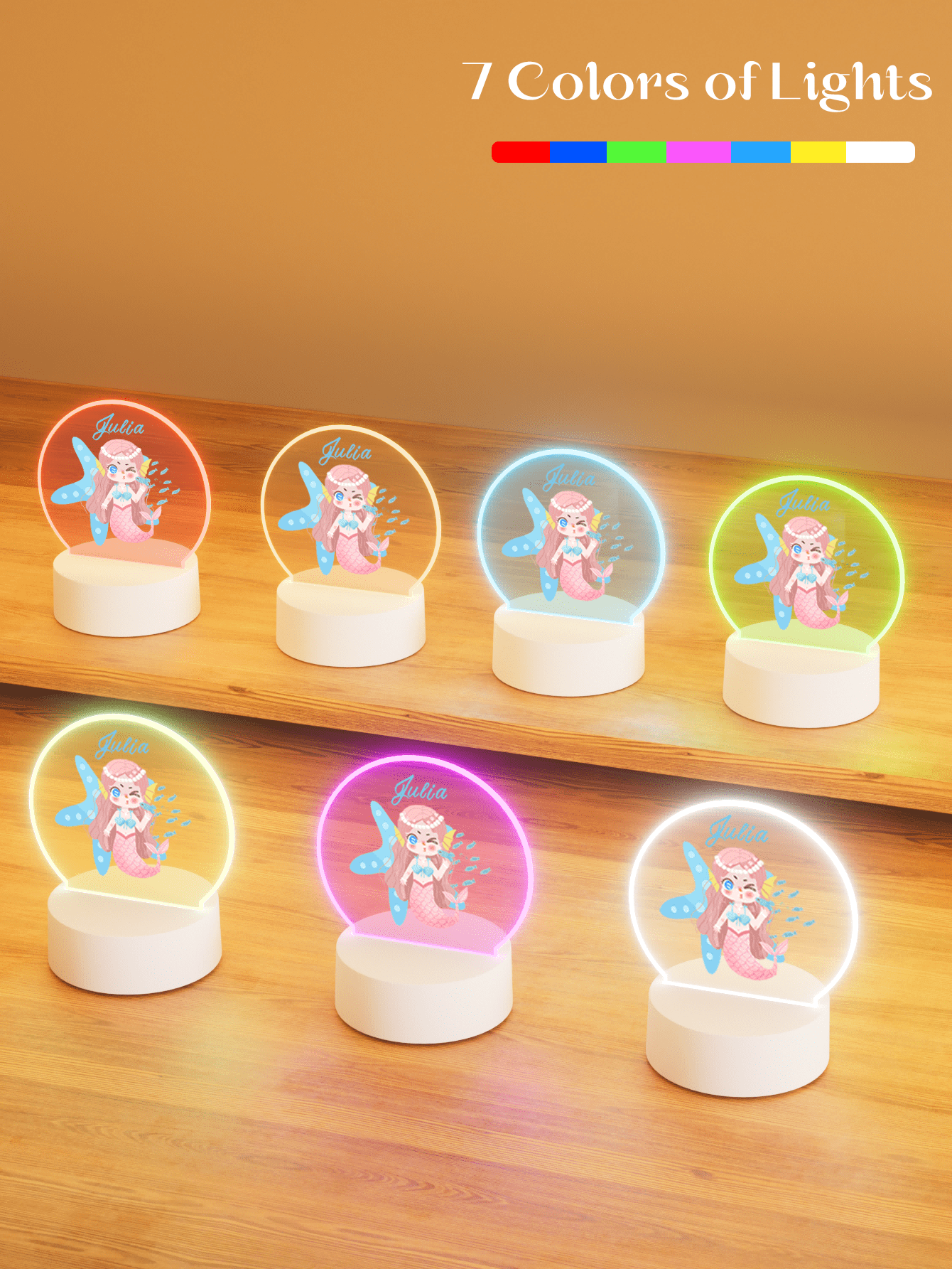 A Personalized Name-Themed Creative Gift Featuring A Mermaid Pattern, Suitable For Giving To Girls Or Friends. A 3D Light Show Effect LED Night Light With Warm-Toned Lights. It Can Be Used As A Birthday Gift, Christmas Gift, Or As A Decorative Light On The Table Or For Night Lighting. - 3 Styles Of 3mm Round-mermaid Girl - View 3