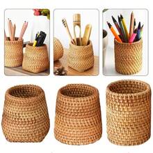 1pc Handmade Multi-Functional Pen Holder Made Of Rattan Material, Pen Holder Storage, Makeup Brush Storage, Desktop Decoration, Suitable For Desktop Office Classrooms, Birthday Gifts, Storage, Home Decor