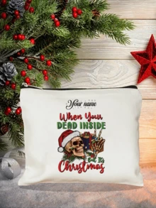 Floral Bow Canvas Bag, New Autumn Style. Custom Name DIY Makeup Clutch, Perfect Gift For Valentine, Mother's Day, Halloween & Christmas Travel - Beige - View 3