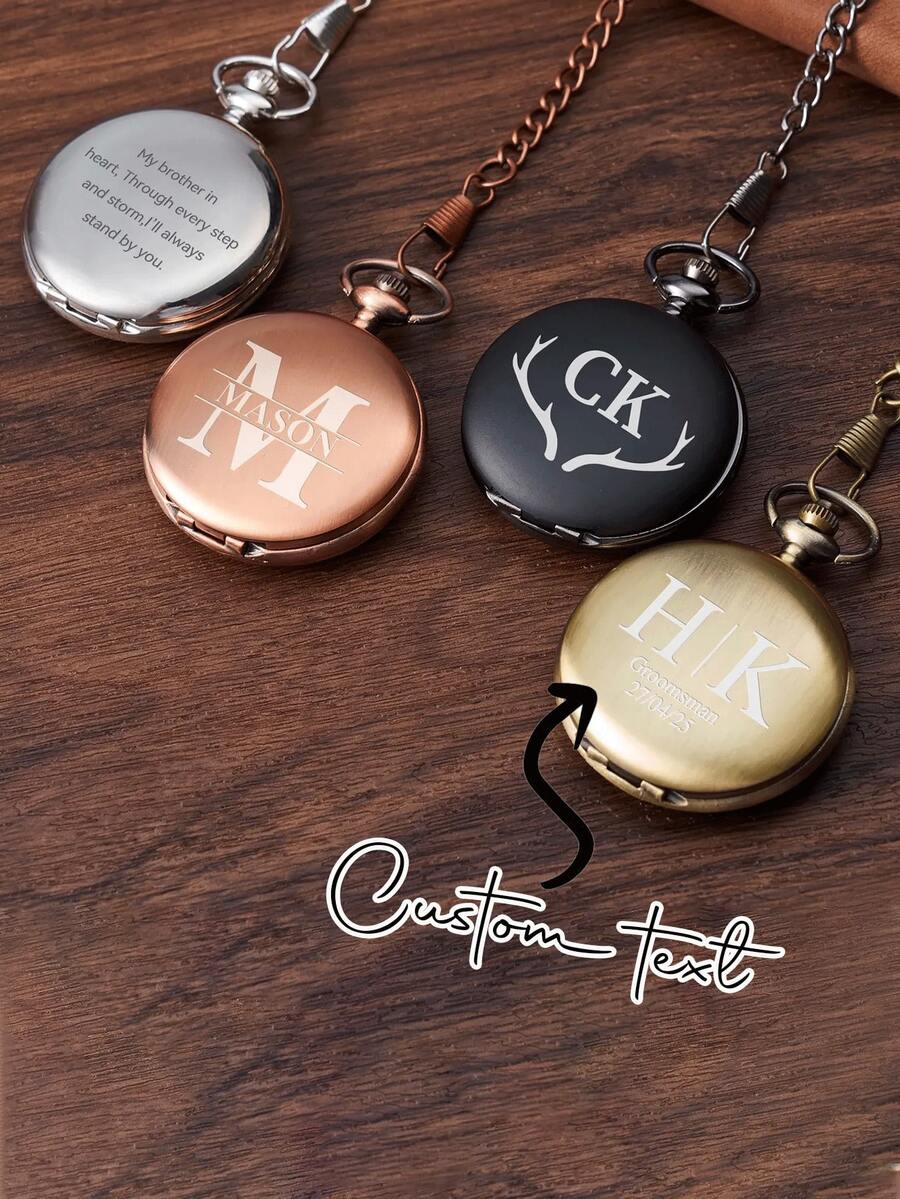 1pc Customized Engraved Pocket Watch - Double-Sided Groomsman Gift, Personalized Wedding Party Clock, Wedding Gift, Valentine's Day Gift, Halloween Gift, Christmas Gift - Multicolor - View 1