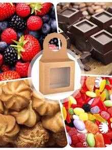 10pcs Kraft Paper Wine Bottle Box With Window Hanging Foldable Wine Box Gift Box For Decorative Bottle Hanging Gift Box, Foldable Weight Used For Yes Hanging Wine Bottle Gift Decoration, Suitable For Wedding, Party, Birthday, Christmas, Graduation Ceremony, Bridal Shower, Etc., There Are Three Colors, 3.5 X3.5x1.2 In (About 9x9x3cm), Christmas Party Supplies, Family Dinner