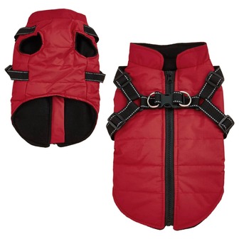 1 件防水防风保暖宠物夹克，正面拉链带反光条，胸背带，猫狗户外外套，适合冬季和春季
