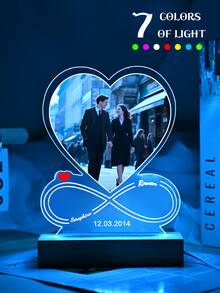 1件个性化亚克力心形相框及Spotify主题亚克力牌匾（带夜灯），情侣周年纪念礼物，适用于周年纪念日、情人节、母亲节、生日、父亲节、毕业典礼、婚礼、乔迁之喜、复古家居装饰、收藏品、可重复使用、可爱、高品质