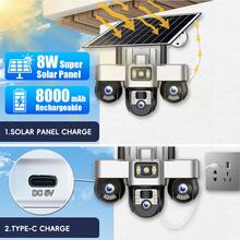 V380 1 PC Solar Camera Outdoor Wireless Three Lens PTZ Security Cameras Wireless 4G/WiFi Solar Powered And Built-In Battery CCTV Camera For Home Cameras Security Surveillance Night Vision Two Way Audio Motion Tracking PTZ Camera IP Camera