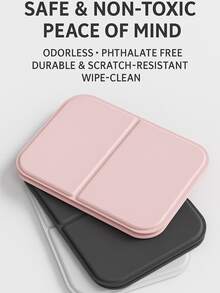 便携式折叠仿皮化妆镜，高清玻璃表面 - 宿舍、旅行和美容礼品的理想选择 - 黑色 - 查看 4