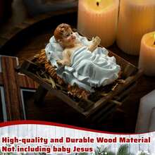 1 pieza Adorno del pesebre del Niño Jesús, decoración de escena de la Natividad del pesebre de Jesús de madera, decoración navideña religiosa Miniatura del pesebre para escena de Natividad interior (No incluye heno natural)