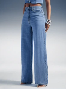 Denim Azul Jeans de Pierna Ancha con Cintura Alta y Cordón para Mujer Estilo Casual de Calle  Mezcla de Lyocell Cómoda, Ideal para el Uso Diario y Atuendos Elegantes` - Azul - Ver 1