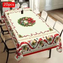 1/20 pièces Nappe thème Noël, cloches, nœuds, motif de baies de Noël. Conception facile à nettoyer, parfaite pour les pique-niques, le camping, les mariages, les anniversaires, les restaurants et les buffets. Décoration d'ambiance de Noël, décorations de Noël