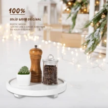 1 pieza Bandeja decorativa redonda, organizador de encimera de baño de madera, decoración de cocina rústica, elevador de madera para plato de jabón, perfume, vela, esponja, 9 pulgadas