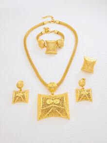 Bộ 5 món trang sức hoa tai, vòng cổ, vòng tay, nhẫn phong cách cổ điển dành cho nữ - B - Xem 3