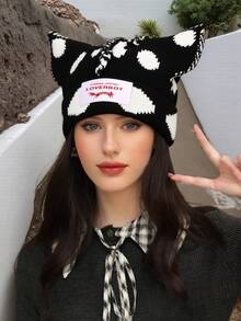 1pc Cat Ear Knitted Hat, Fashion Versatile, Breathable, Suitable For Cycling, Hiking, Outdoor Activities