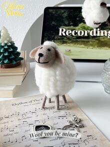 <Wool You Be Mine>, 1pc Cute Wool Felt Sheep Figurine, Nordic Style Decor For Home, Holiday Party Best Gifts Birthday Graduation - Multicolor - View 2