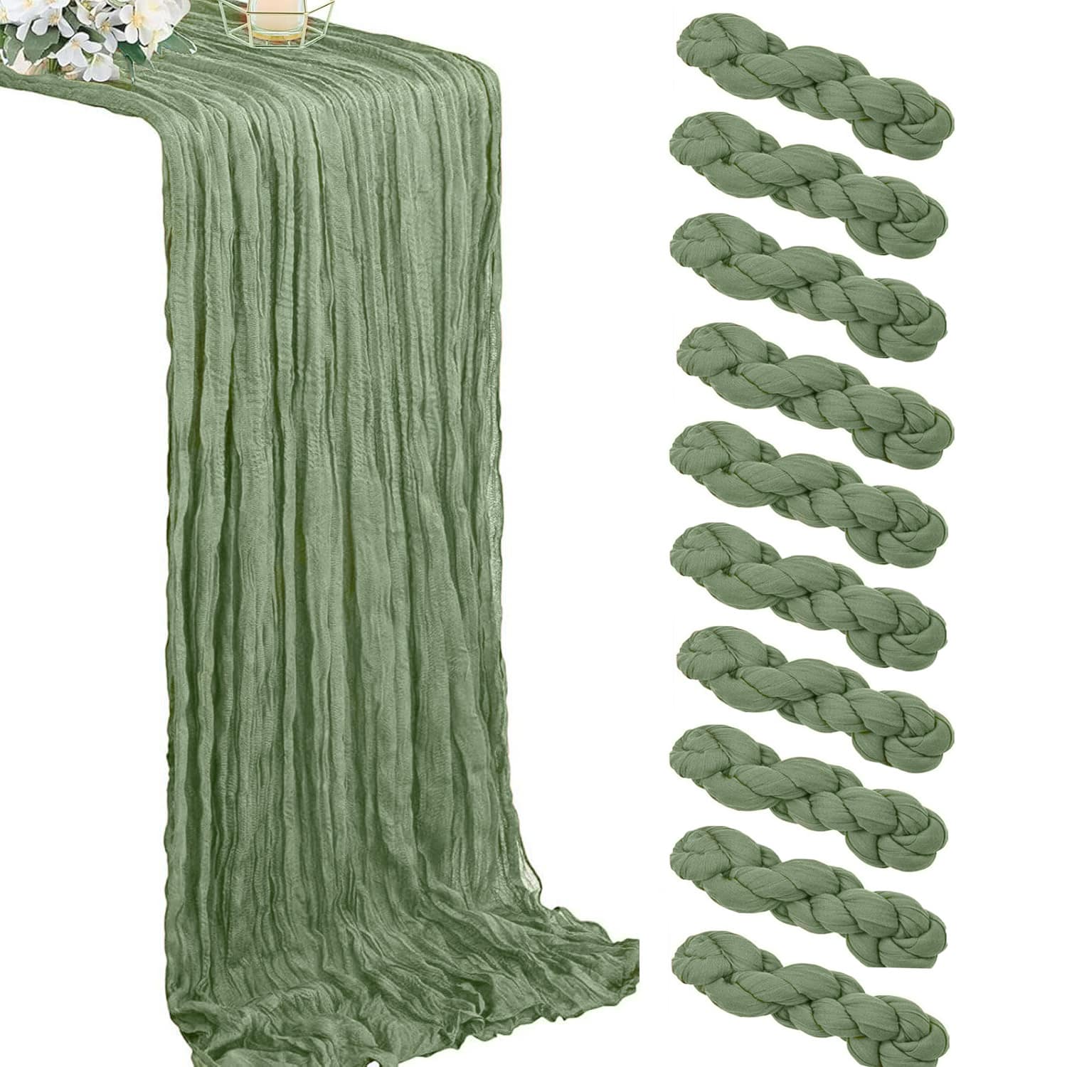 1/6/10 pièces Chemin de table en mousseline de soie vert sauge, décoration de table bohème pour mariages, fêtes et anniversaires, en tissu polyester durable, design élégant et polyvalent