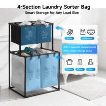 Senmeo Upgraded 2-Tier Divided Laundry Hamper - 4 Removable Canvas Bags (Wear-Resistant & Waterproof) - Easy To Assemble - Ideal For Storing Family Clothes, Bedding, Cotton Items - Laundry Basket & Toy Organizer - trắng - Xem 5