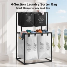 Senmeo Upgraded 2-Tier Divided Laundry Hamper - 4 Removable Canvas Bags (Wear-Resistant & Waterproof) - Easy To Assemble - Ideal For Storing Family Clothes, Bedding, Cotton Items - Laundry Basket & Toy Organizer - trắng - Xem 6