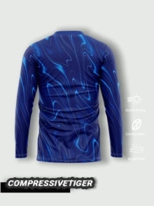 Chelsea Blue Swirl Pattern Long Sleeve Football Jersey - Customizable With Name, Number And Team | Soft Breathable Fabric, Comfortable All Day | Eye-Catching Abstract Blue Swirl Pattern, Showcases Modern Dynamism | Ideal For Players Wanting To Express Their Personal Style On The Pitch