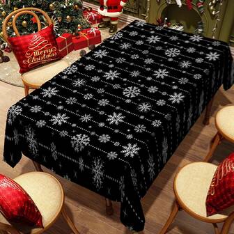 1/20 Piezas Mantel de Navidad, Fondo Negro, Diseño Impreso con Patrón de Copos de Nieve Blancos, Mantel de Fiesta de Navidad, Regalo de Navidad, Accesorios de Cocina, Crea un Ambiente Festivo, ¡Imprescindible para Cenas!