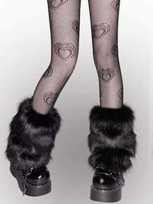 1 Pair Of Autumn And Winter Warm Socks, Knitted Socks, Sweet Girl Plush Leg Guards, Mid Length Boot Covers, Stacked Socks With Personalized, Thick And Warm Anti Cold Socks For Women - Black - View 11