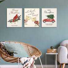1/3pcs Optional Wooden Frame Canvas Retro Christmas Wall Decoration, Home Living Room Bedroom Farmhouse Party Decoration, Merry Christmas Canvas Painting, Seasonal Home Decoration, Wall Poster Decoration
