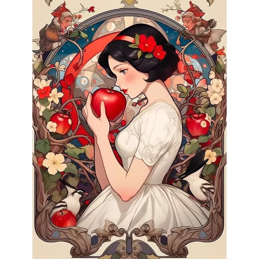 卡通公主 5D DIY 钻石画成人套装，圆形钻石艺术工艺品，帆布材料，休闲手工爱好，家居装饰墙面艺术礼物 - 彩色 - 查看 1