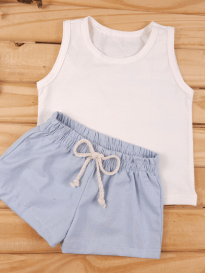Pure & Posh Baby Conjunto Regata e Short Infantil Unissex Algodão e Linho Premium do RN a 4 anos
