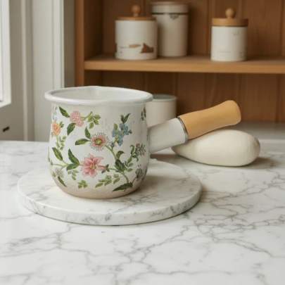 1 st emaljmjölkkanna, 10 cm mini smörform i japansk stil, barnmatskanna, kaffekopp, kan användas för matlagning, sjudande sylt, mini emaljmjölkkanna med dubbel pip och ett handtag, emaljsmörkanna, barnmatskanna med ett handtag, japansk stil, kinesisk örtmedicinmaskkanna, förtjockad minimjölkkanna, mini emaljbakning, värmning av smör, stänkande oljekanna, sjudande barnmat, matlagning av kaffe, te, mjölk