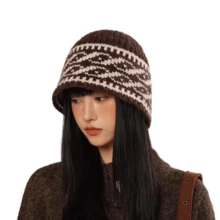 1 件 2025 新款冬季针织帽女士男士羊毛面料格子几何图案骷髅帽 Ins 奢侈品牌 Y2k 帽子厚重保暖渔夫帽软呢帽休闲帽 - 菱形 - 查看 18