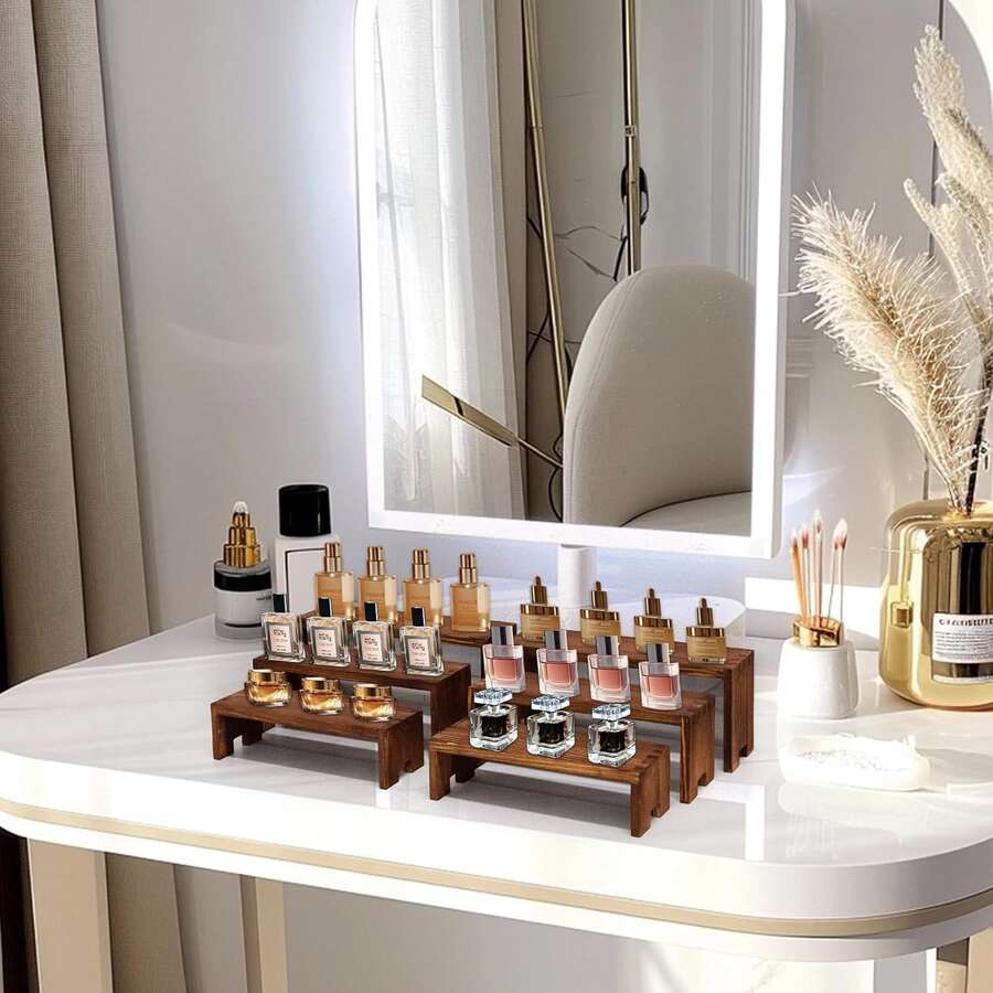 3 piezas/6 piezas Exhibidores de madera, estantes de madera decorativos rectangulares, soportes para cupcakes, organizador de colonias y perfumes, vitrina para postres