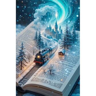 5D DIY diamantmålningskit, runda akryldiamanter full drillbroderi korsstygn konsthantverk, väggdekoration slottsjärnvägstema, diamantkonstkit