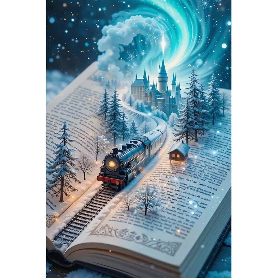 5D DIY Diamond Painting Kit, Round Acrylic Diamonds Full Drill Embroidery Cross Stitch Art Craft, Castle Railway Theme Wall Decor, Diamond Art Kits,Valentine's Day, Ramadan Gifts - Multicolor - View 1