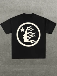 Plus Size Men's,Flame Formed Human Face Pattern Print,(1 Pcs )100% Cotton Casual Printed T-Shirt,Crew Neck Short Sleeve,220g  Cotton T-Shirt,For Going Out,Gift,Summer,Unisex - 黑色 - 查看 1