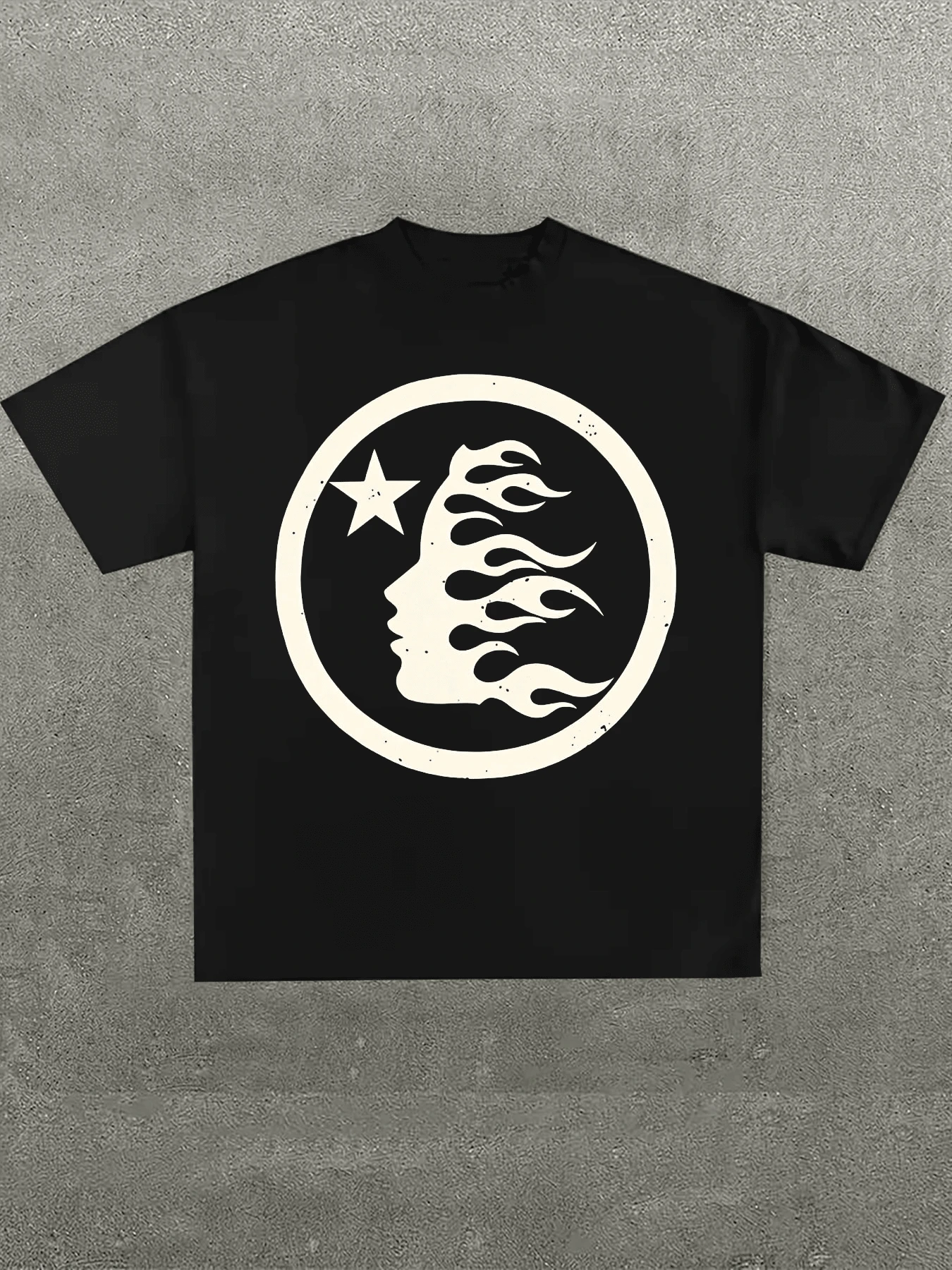 Plus Size Men's,Flame Formed Human Face Pattern Print,(1 Pcs )100% Cotton Casual Printed T-Shirt,Crew Neck Short Sleeve,220g Cotton T-Shirt,For Going Out,Gift,Summer,Unisex - 黑色 - 查看 1