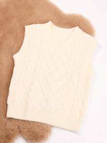 1pc Baby Boy/Girl Knitted Sweater Vest, Textured Knit Design, Casual & Cute, Suitable For Spring/Autumn - Beige - View 2