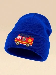 1pc Cartoon Tractor Embroidered Knit Beanie Hat, Suitable For Cycling And Hiking